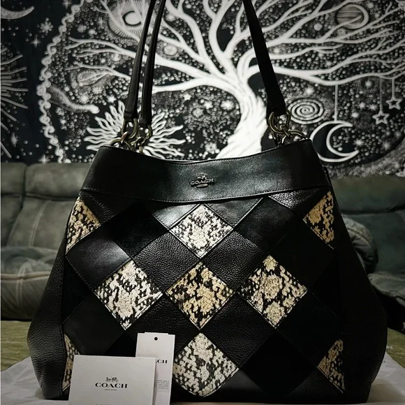 Rare Vintage Coach Y2K soho shoulder bag Black and Cream Checkered tote bag - Picture 10 of 17